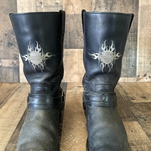 Harley Davidson 91055 Buckle Harness Square Toe Moto Motorcycle Boots Mens 9 - Picture 11 of 12